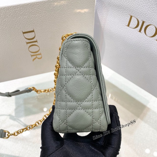 Dior專櫃2022新款Caro手袋女包 迪奧小號CARO手袋柔軟灰色牛皮藤格紋 fkd1192